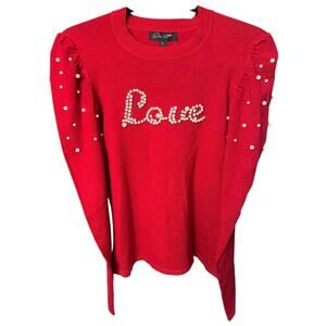 NWT On 12th Pearl Embellished Love Sweater Red - S